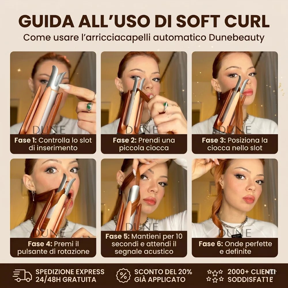 Risultato Soft Curl - capelli mossi e voluminosi ottenuti con arricciacapelli automatico Dune Beauty